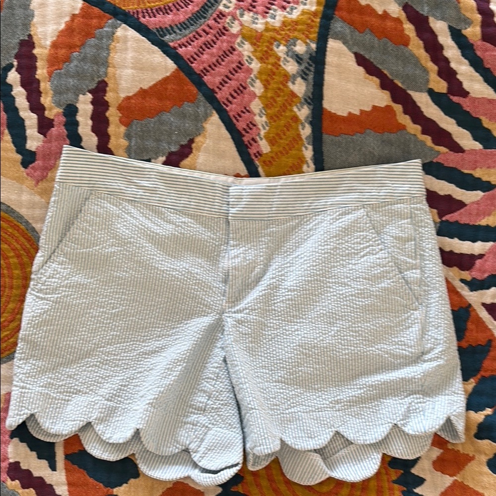Lilly Pulitzer Blue and White Bermuda Shorts with Scalloped Hem